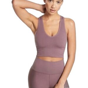 Athleta Aurora Seamless Crop Rib Tank Athletic Ribbed, Mauve Volcanic Violet S